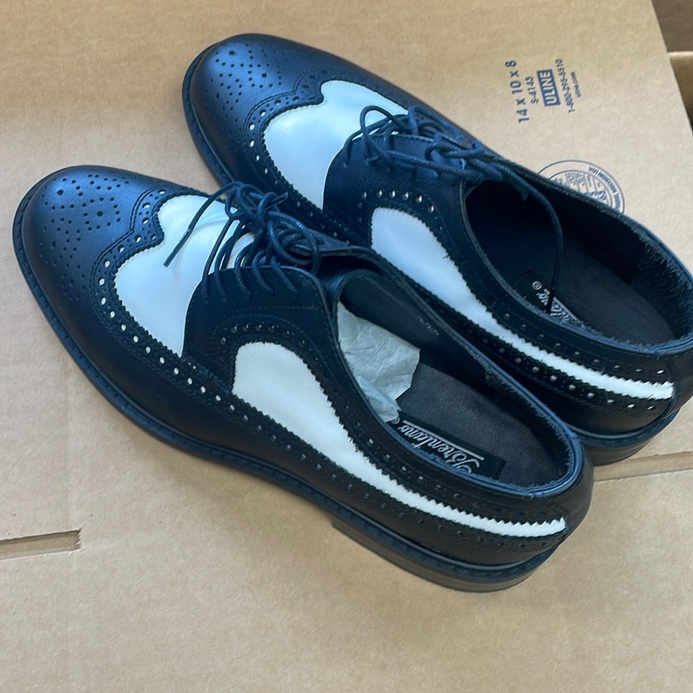 Black and White Wingtip Leather Dress Shoes New